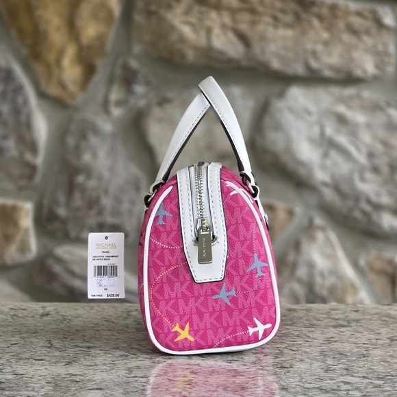 Michael Kors Small Airplane Logo Pink Duffle Crossbody - Picture 2 of 9